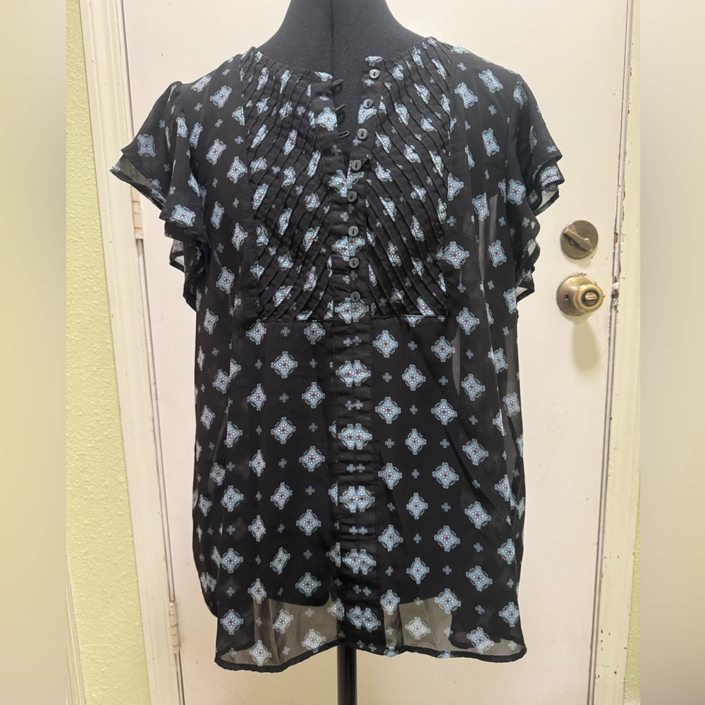Dip Black and Blue Geometric Blouse